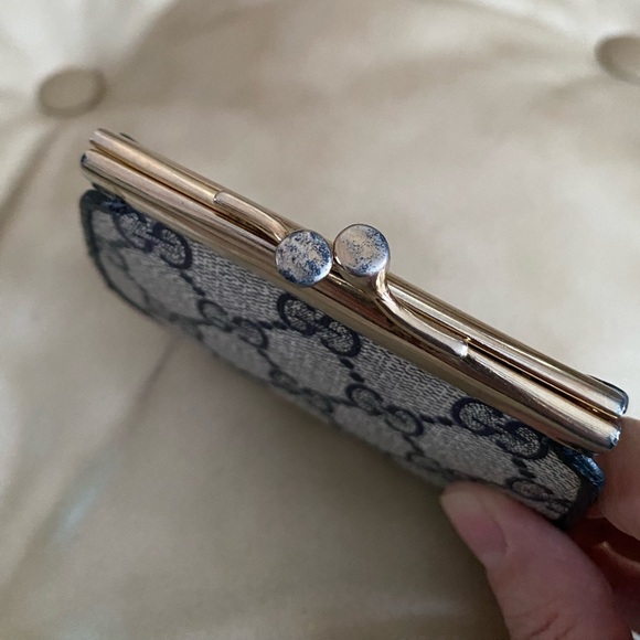 Vintage Gucci COA Bag GG Satchel & Kisslock Coin Wallet Navy PVC Leather - Picture 14 of 15